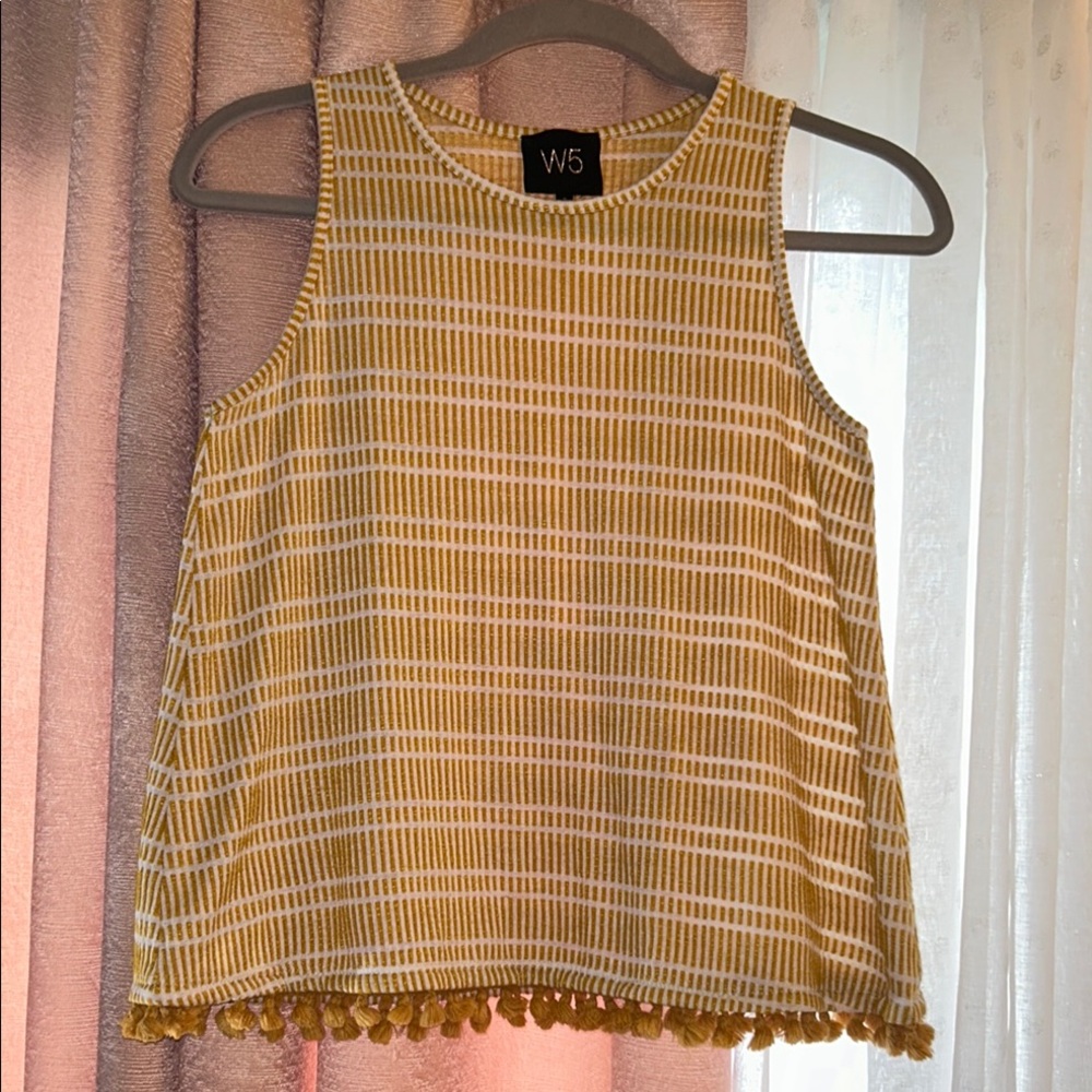W5 Size S Gold Ribbed Sleeveless Tank Top w Tassles